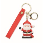 Portachiavi in plastica con figura di Babbo Natale e anello per appenderlo color rosso
