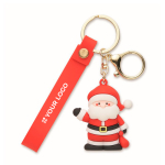 Portachiavi in plastica con figura di Babbo Natale e anello per appenderlo color rosso vista area di stampa