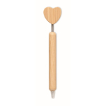 Penna in bambù con dettaglio a forma di cuore e inchiostro blu color legno
