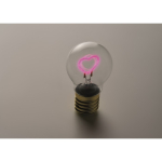 Lampadina LED decorativa con filamento a forma di cuore e batterie color fucsia fluorescente terza vista fotografica