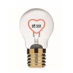 Lampadina LED decorativa con filamento a forma di cuore e batterie color fucsia fluorescente vista area di stampa
