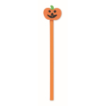 Matita in legno di pioppo con gomma a forma di zucca color arancione