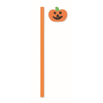 Matita in legno di pioppo con gomma a forma di zucca color arancione terza vista