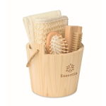 Set da bagno in secchiello di legno con accessori per la cura del corpo color legno seconda vista principale