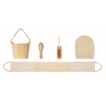 Set da bagno in secchiello di legno con accessori per la cura del corpo color legno ottava vista