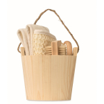 Set da bagno in secchiello di legno con accessori per la cura del corpo color legno decima vista