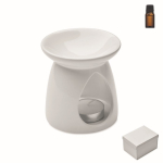Set per bruciatore di aromi in ceramica con tealight e olio alla vaniglia color bianco