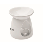 Set per bruciatore di aromi in ceramica con tealight e olio alla vaniglia color bianco vista area di stampa