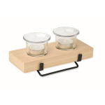 Portacandele decorativo con supporto in legno e ferro per 2 candele color legno