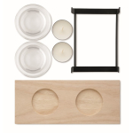 Portacandele decorativo con supporto in legno e ferro per 2 candele color legno