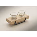 Portacandele decorativo con supporto in legno e ferro per 2 candele color legno terza vista fotografica