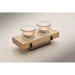 Portacandele decorativo con supporto in legno e ferro per 2 candele color legno quarta vista fotografica