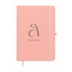 Taccuino A5 con copertina rigida in pelle sintetica riciclata, pagine a righe color rosa seconda vista principale