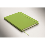 Taccuino A5 con copertina rigida in pelle sintetica riciclata, pagine a righe color lime terza vista fotografica