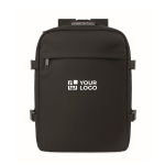 Zaino da viaggio in poliestere RPET con scomparto per laptop 20L color nero vista area di stampa