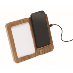 Caricatore wireless in legno con supporto per cellulare e cornice portafoto color legno