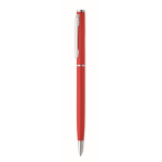 Penna a sfera in alluminio riciclato con clip cromata e inchiostro blu color rosso