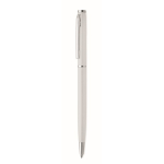Penna a sfera in alluminio riciclato con clip cromata e inchiostro blu color bianco