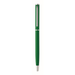 Penna a sfera in alluminio riciclato con clip cromata e inchiostro blu color verde terza vista