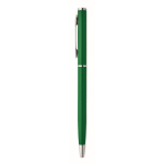 Penna a sfera in alluminio riciclato con clip cromata e inchiostro blu color verde quarta vista
