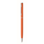 Penna a sfera in alluminio riciclato con clip cromata e inchiostro blu color arancione