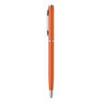 Penna a sfera in alluminio riciclato con clip cromata e inchiostro blu color arancione quarta vista