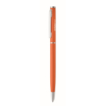 Penna a sfera in alluminio riciclato con clip cromata e inchiostro blu color arancione vista principale
