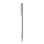 Penna a sfera in alluminio riciclato con clip cromata e inchiostro blu color argento opaco