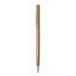 Penna a sfera in alluminio riciclato con clip cromata e inchiostro blu color champagne