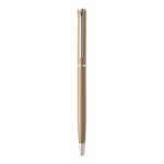 Penna a sfera in alluminio riciclato con clip cromata e inchiostro blu color champagne terza vista