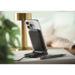 Supporto pieghevole di ricarica wireless per smartphone e ricarica USB-C 15W color nero vista ambiente principale