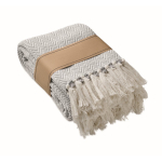 Coperta con frange in cotone riciclato presentata con nastro 400 g/m² color beige