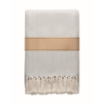 Coperta con frange in cotone riciclato presentata con nastro 400 g/m² color beige seconda vista