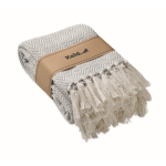 Coperta con frange in cotone riciclato presentata con nastro 400 g/m² color beige vista principale