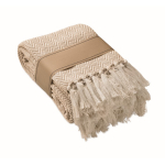 Coperta con frange in cotone riciclato presentata con nastro 400 g/m² color bianco/grigio