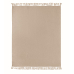 Coperta con frange in cotone riciclato presentata con nastro 400 g/m² color bianco/grigio quarta vista