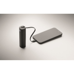 Powerbank in alluminio riciclato con indicatore di batteria e cavo 5.000mAh color nero quarta vista fotografica