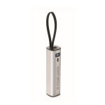 Powerbank in alluminio riciclato con indicatore di batteria e cavo 5.000mAh color argento opaco vista area di stampa