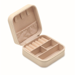 Portagioie da viaggio in PU e velluto con 3 scomparti e cerniera color beige