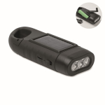Torcia in plastica rigida a 3 LED con pannello solare e dinamo manuale color nero