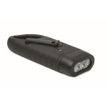 Torcia in plastica rigida a 3 LED con pannello solare e dinamo manuale color nero seconda vista