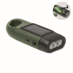 Torcia in plastica rigida a 3 LED con pannello solare e dinamo manuale color verde scuro