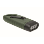 Torcia in plastica rigida a 3 LED con pannello solare e dinamo manuale color verde scuro seconda vista