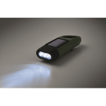 Torcia in plastica rigida a 3 LED con pannello solare e dinamo manuale color verde scuro terza vista fotografica