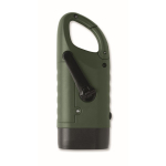 Torcia in plastica rigida a 3 LED con pannello solare e dinamo manuale color verde scuro ottava vista