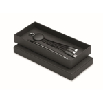 Set regalo con penna in metallo e portachiavi con cavo di ricarica 2 in 1 color nero