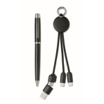 Set regalo con penna in metallo e portachiavi con cavo di ricarica 2 in 1 color nero seconda vista