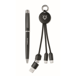 Set regalo con penna in metallo e portachiavi con cavo di ricarica 2 in 1 color nero seconda vista principale