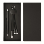 Set regalo con penna in metallo e portachiavi con cavo di ricarica 2 in 1 color nero sesta vista