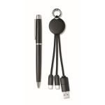 Set regalo con penna in metallo e portachiavi con cavo di ricarica 2 in 1 color nero